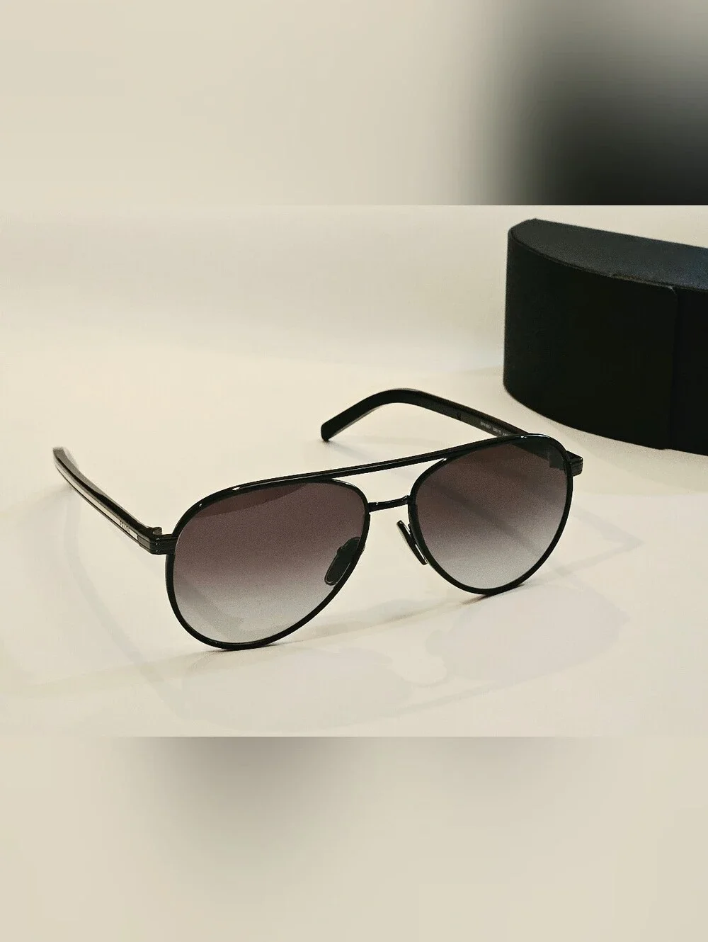 Prada SPR B57 Black & Gold Aviator Sunglasses With Case